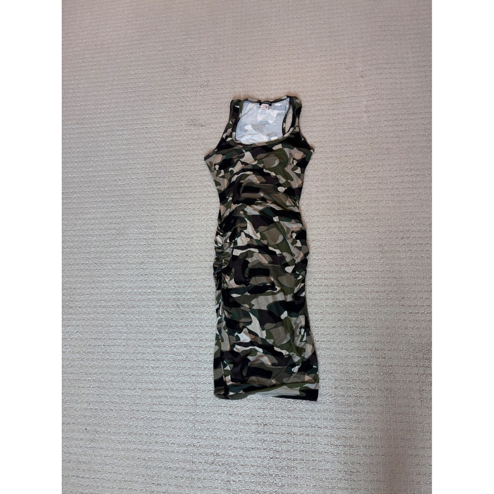 Venus Womens Camo Print Ruched Side Bodycon Midi Dress Green Brown Small